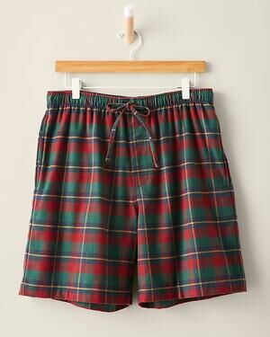 NWT Garnet Hill Red Green Plaid Cotton Flannel Pajama Sleep Shorts, Small